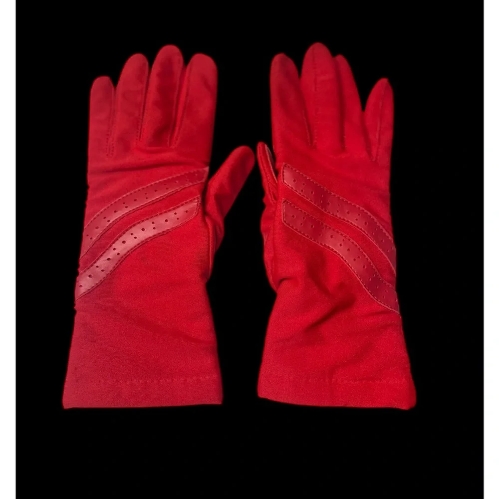 Vintage Red Aris Energy Gloves Nylon Leather Trim 80s 90s Retro Winter One Size